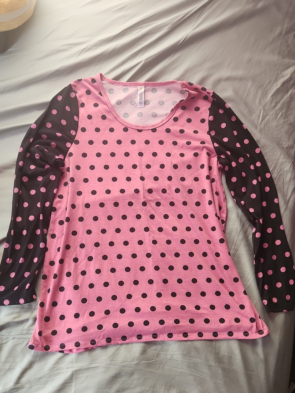 LuLaRoe Pink and Black Polka Dot Long Sleeve Top